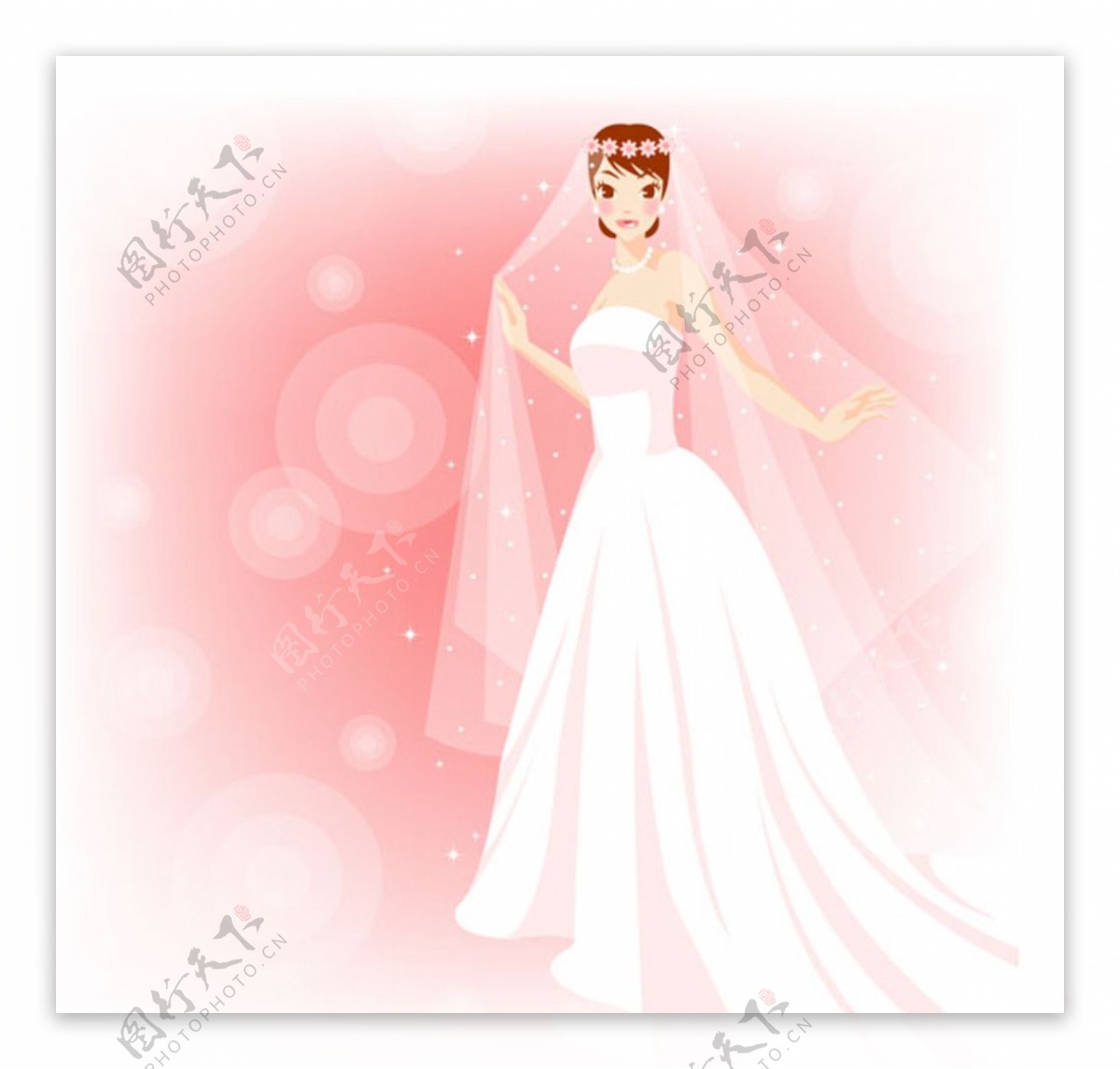 粉色底穿婚纱的新娘矢量素材
