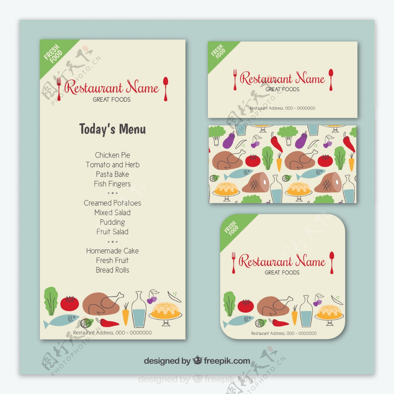 彩绘餐厅菜单卡片