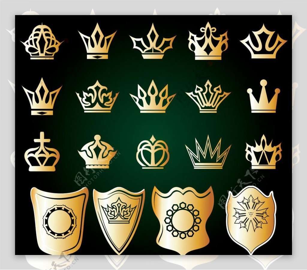 金色皇冠和盾牌矢量素材