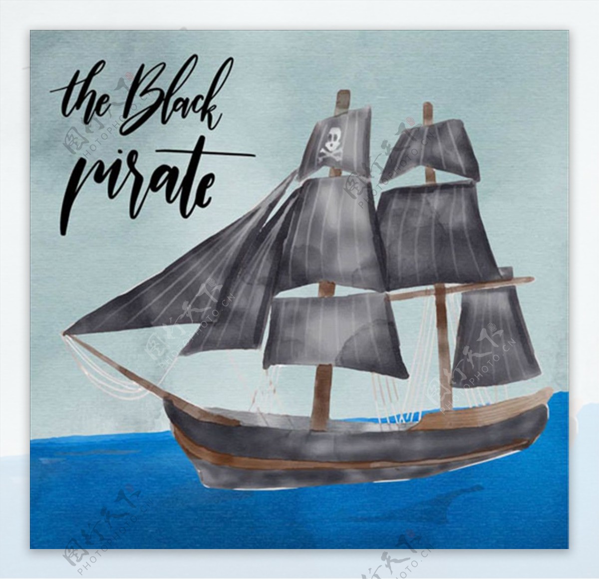 水彩海盗船插图
