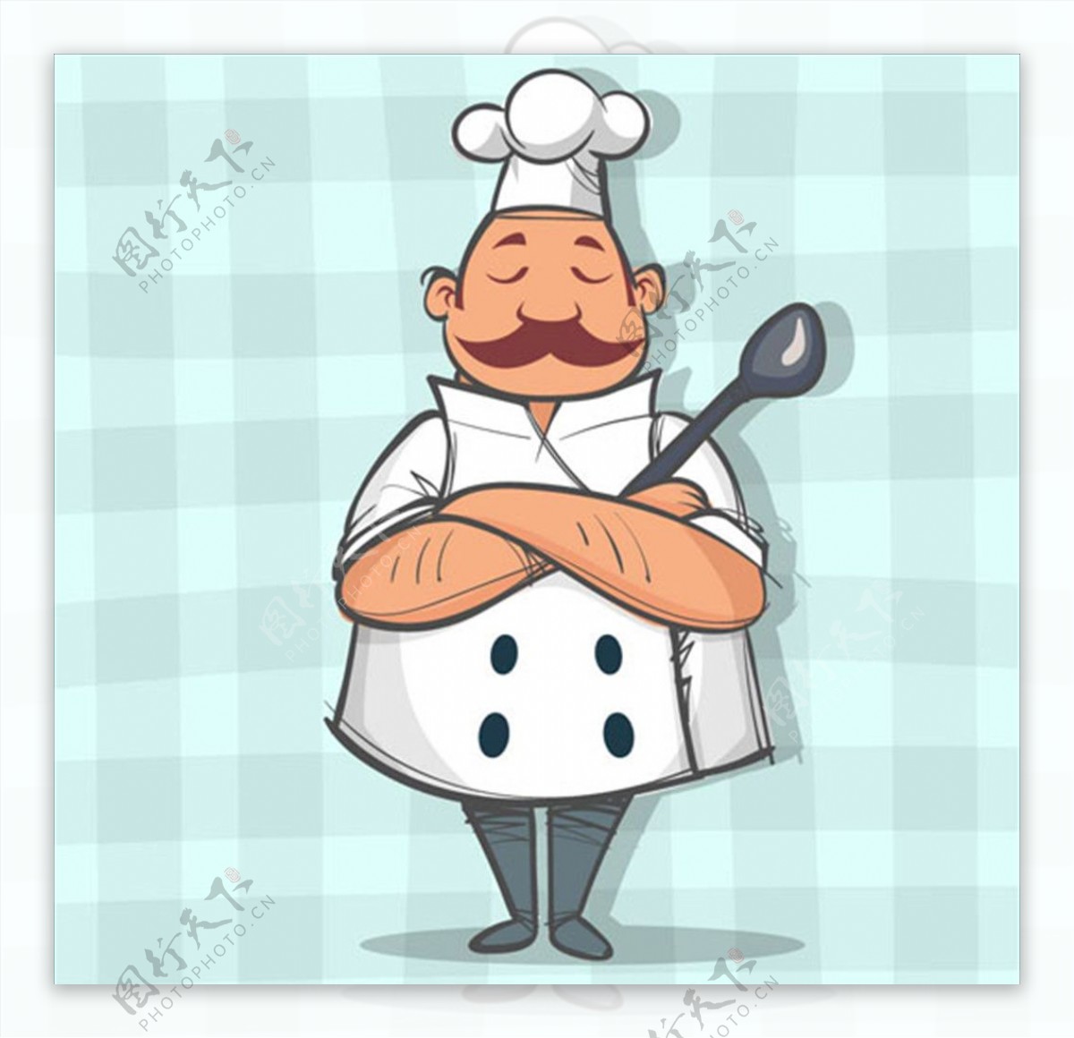 卡通拿勺子的胖厨师