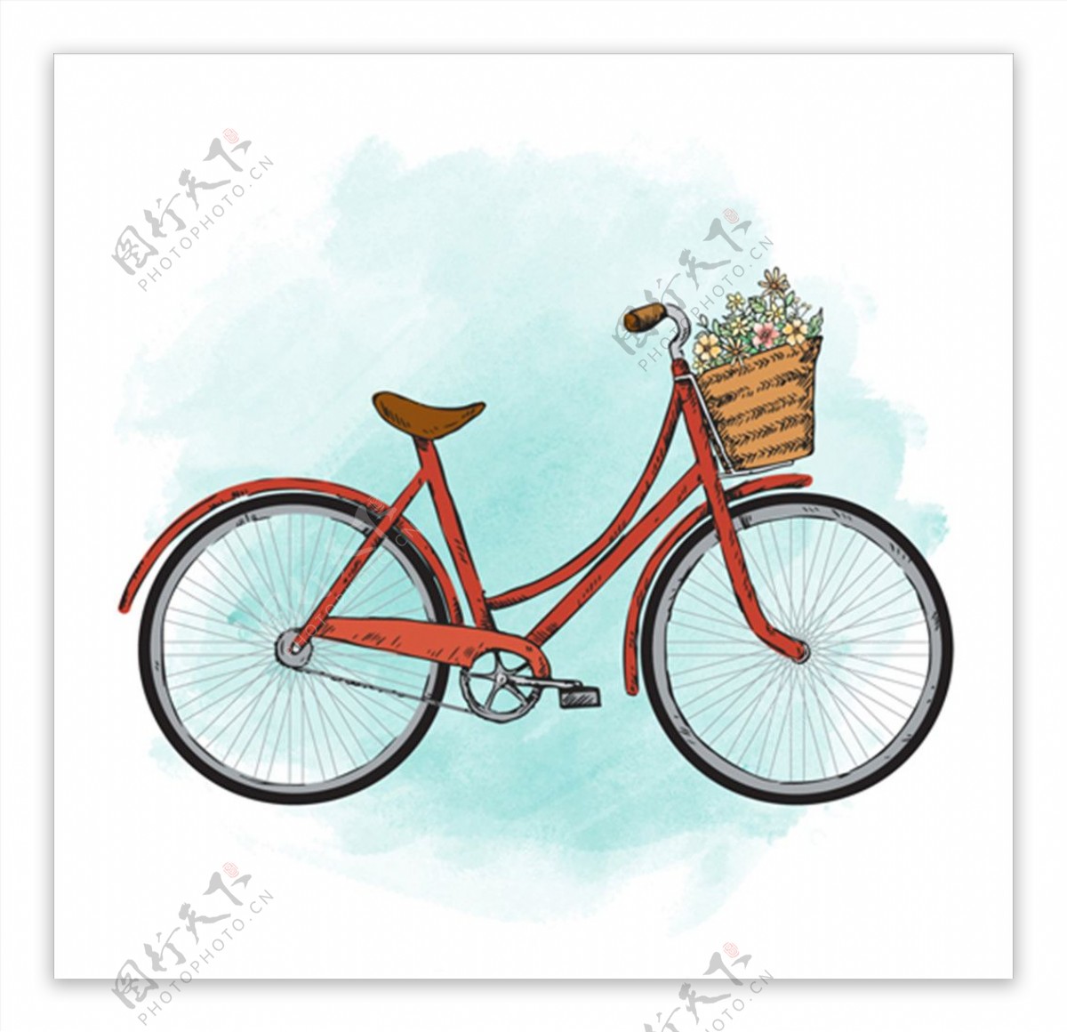 手绘水彩自行车海报
