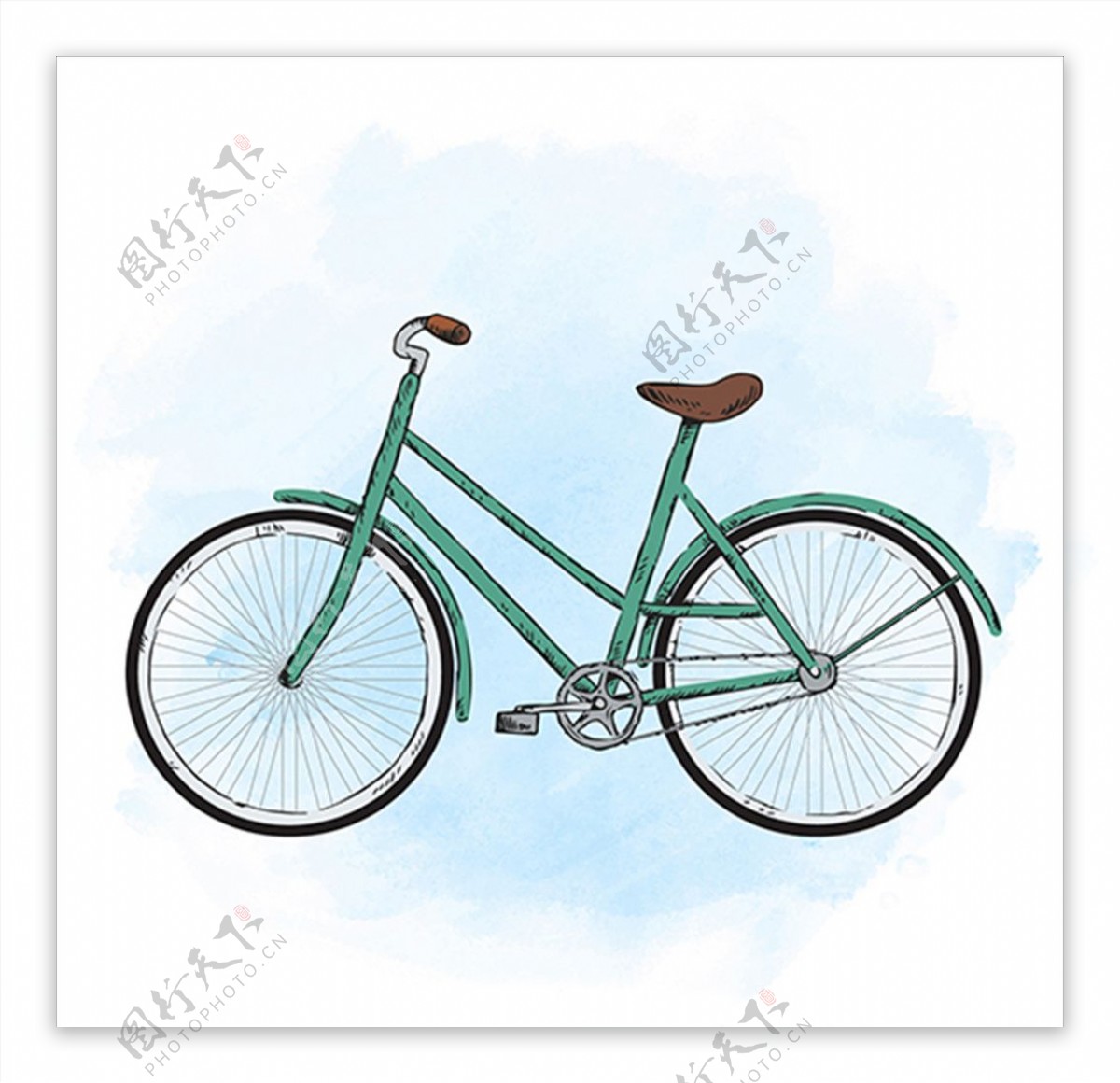 手绘水彩老式自行车