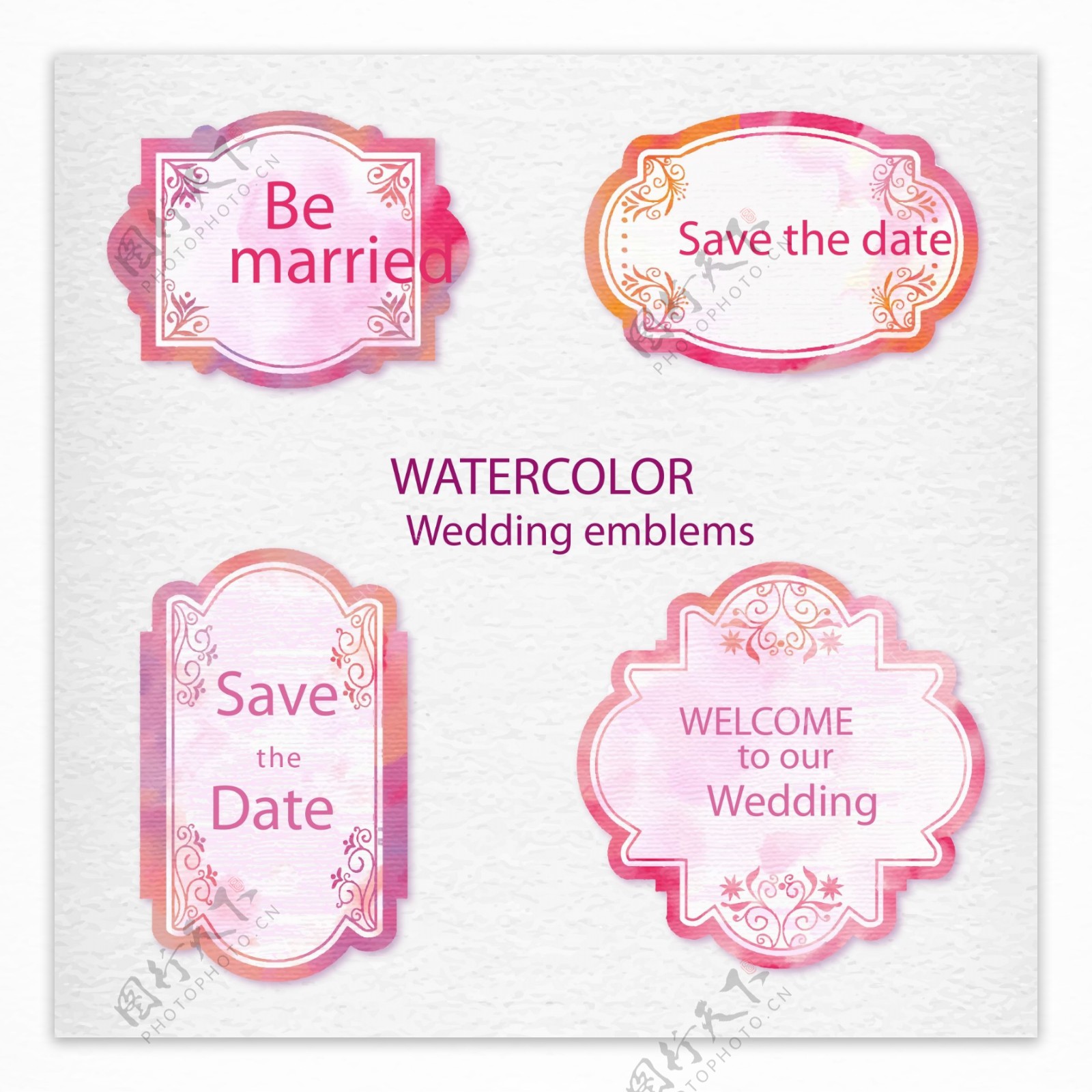 粉色水彩婚礼邀请卡标签