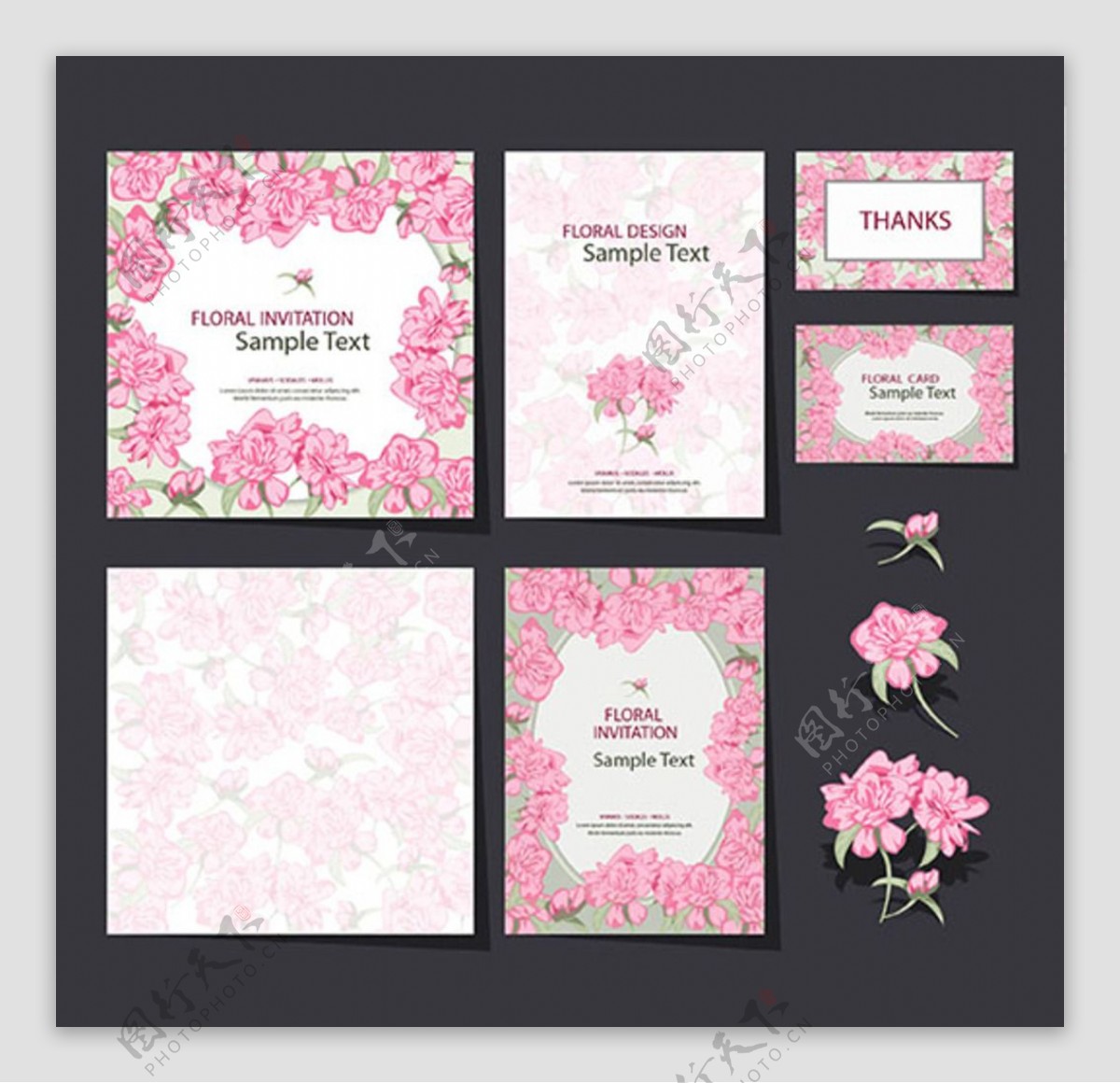 粉色花卉婚礼邀请卡设计