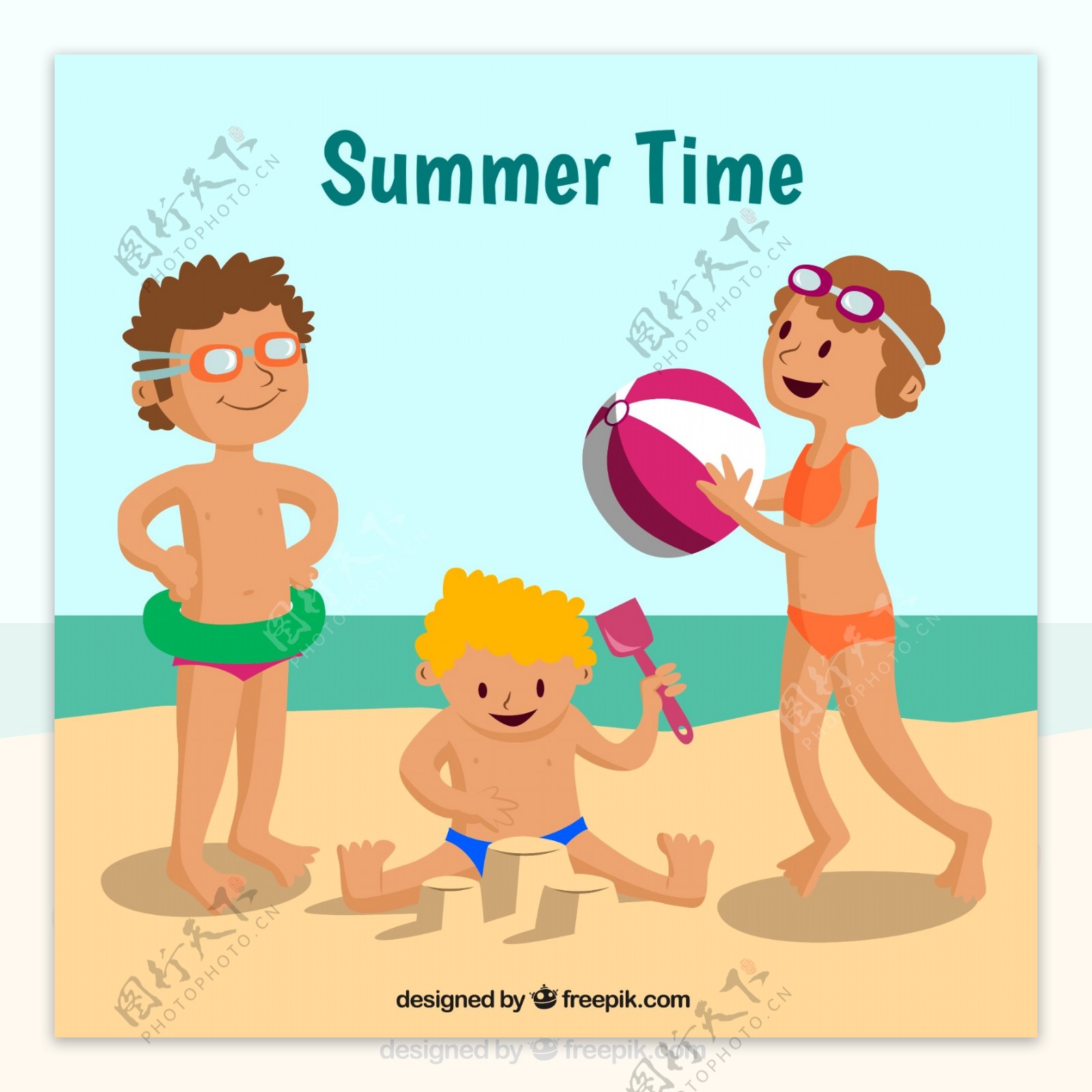 夏日沙滩玩耍儿童