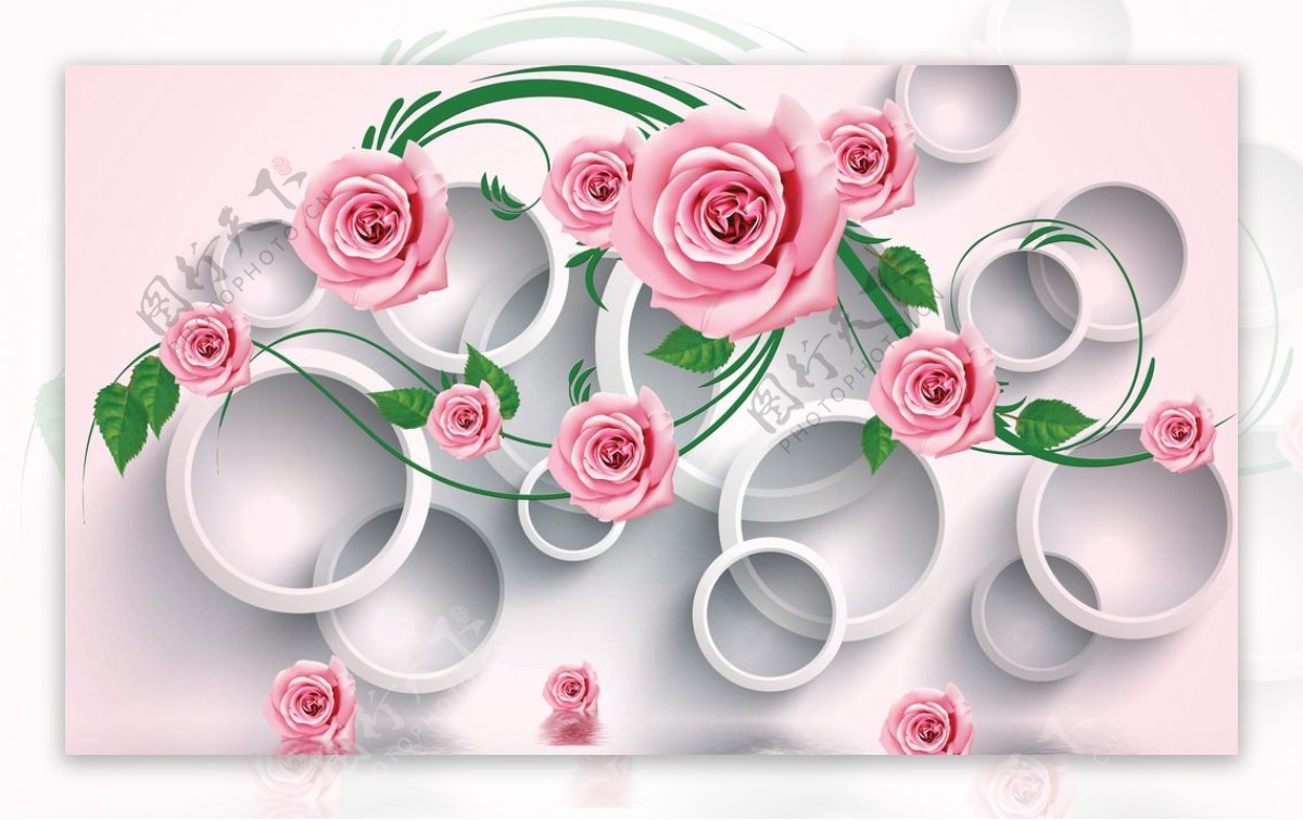 3D玫瑰藤蔓水波图