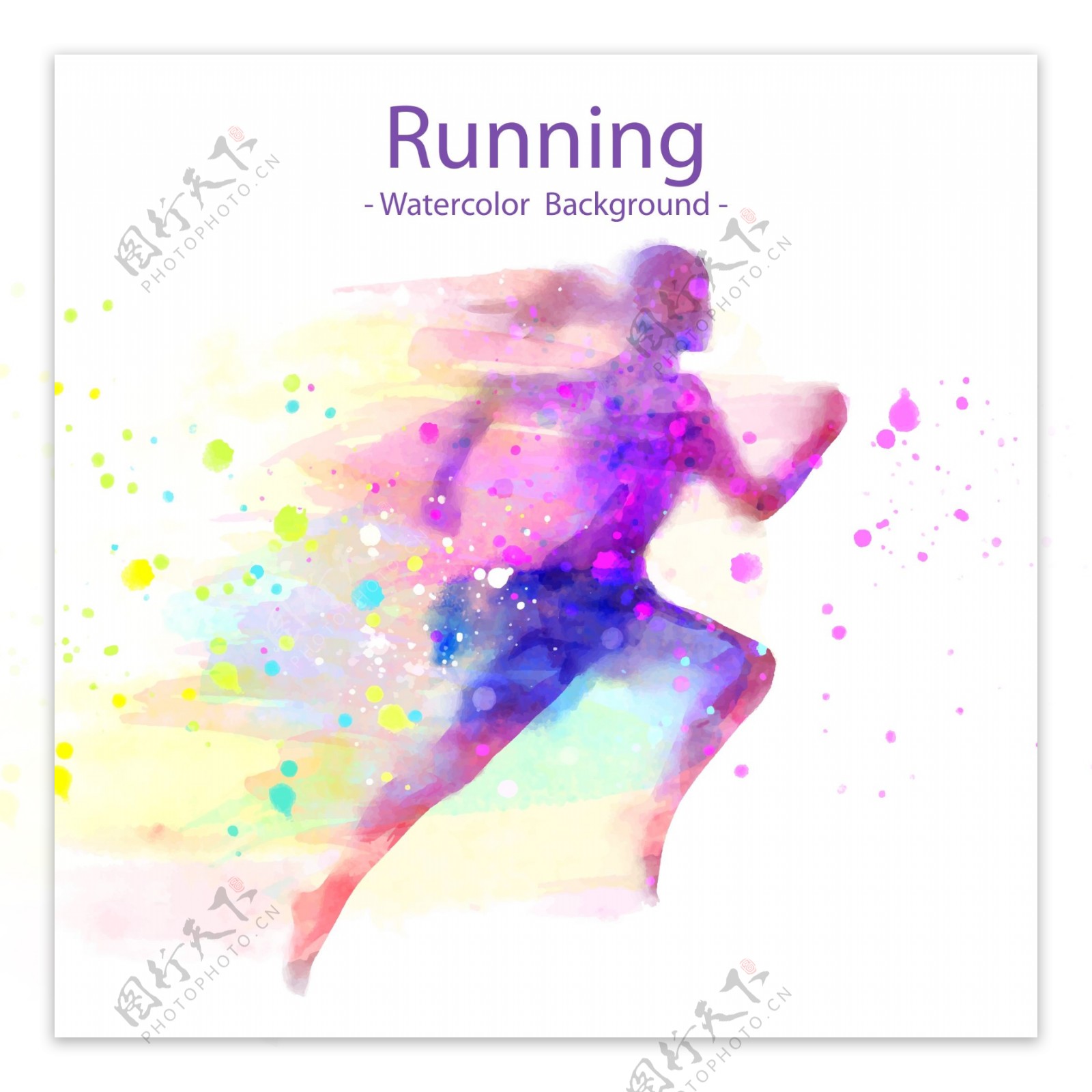 手绘水彩抽象女子跑步海报
