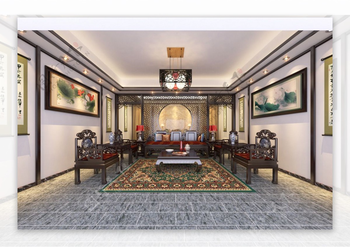 中式中堂大厅客厅