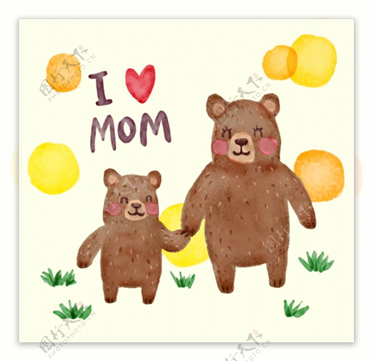手绘水彩棕熊母亲节海报