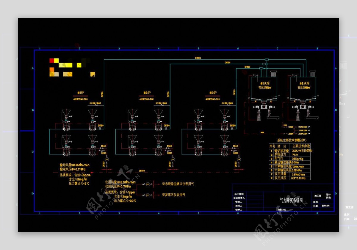 气力输灰工艺系统图CAD机械图