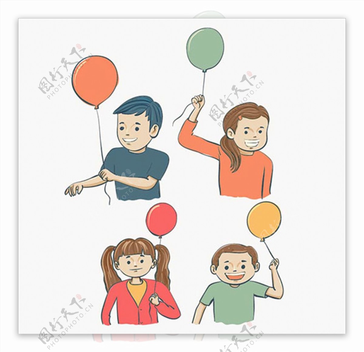 卡通儿童节拿气球的孩子