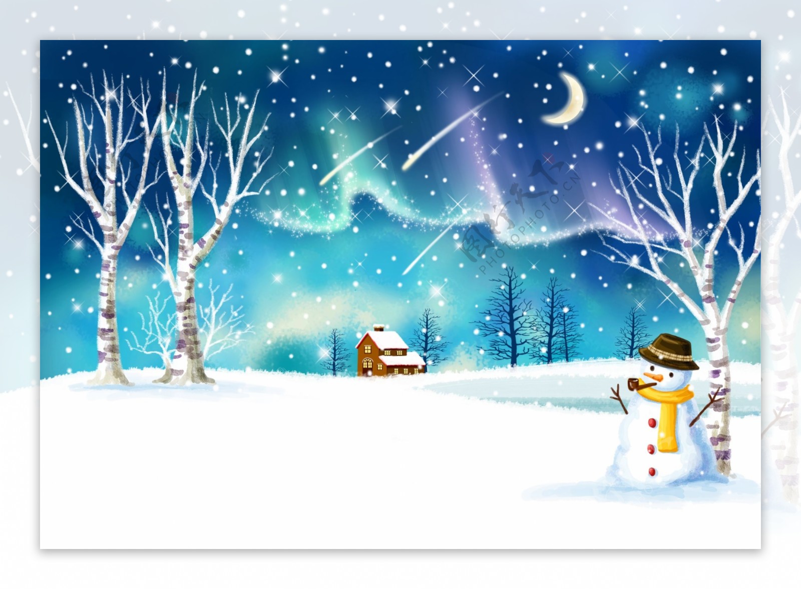童话卡通雪景雪人素材
