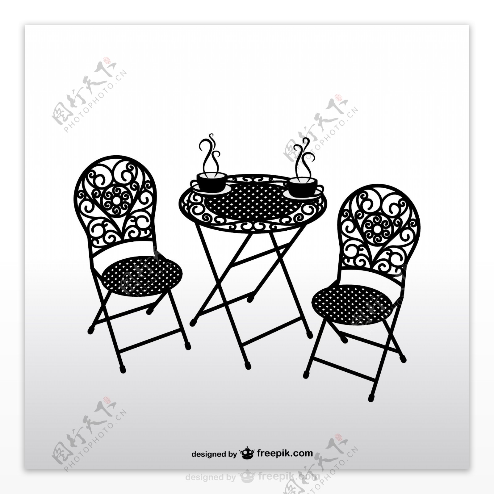 黑色花纹桌椅背景矢量素材