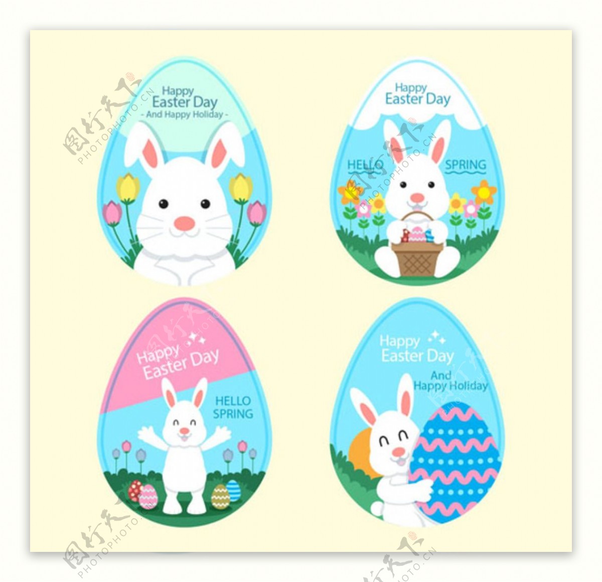四款复活节兔子插图