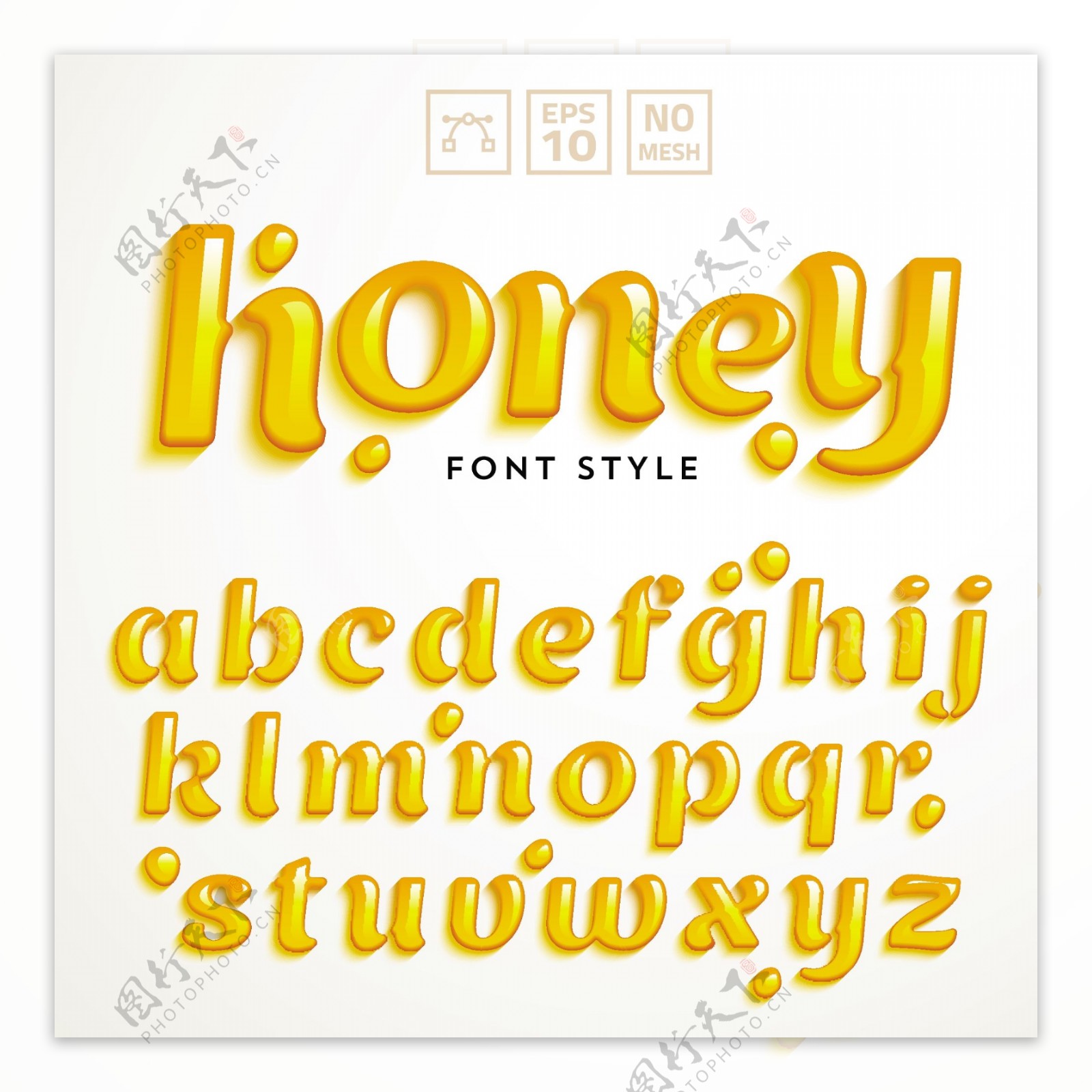 金色蜂蜜26个英文字母矢量AI