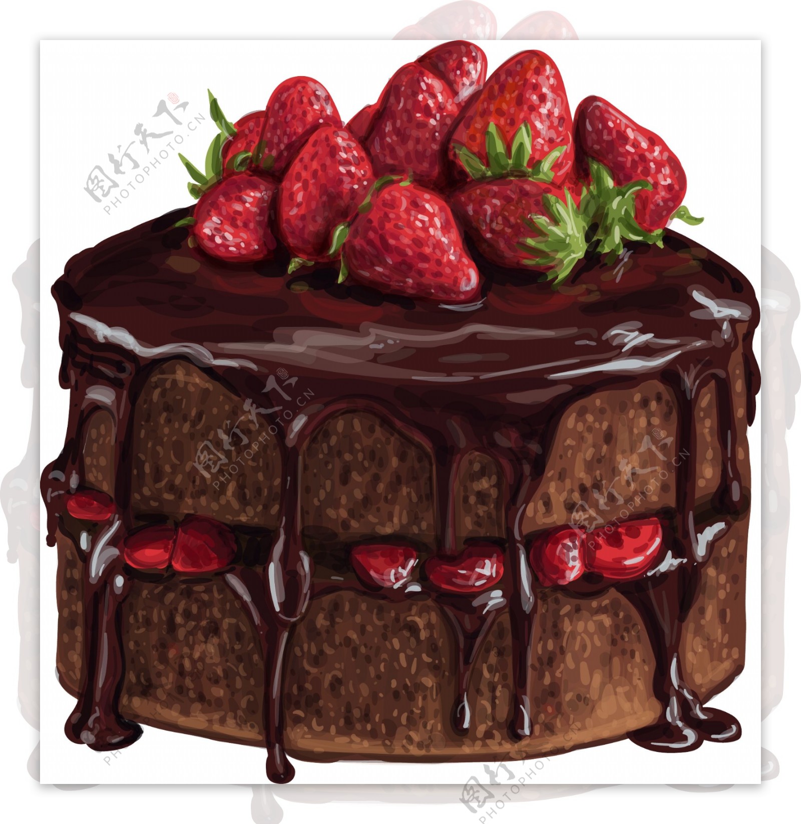 手绘水彩巧克力草莓蛋糕