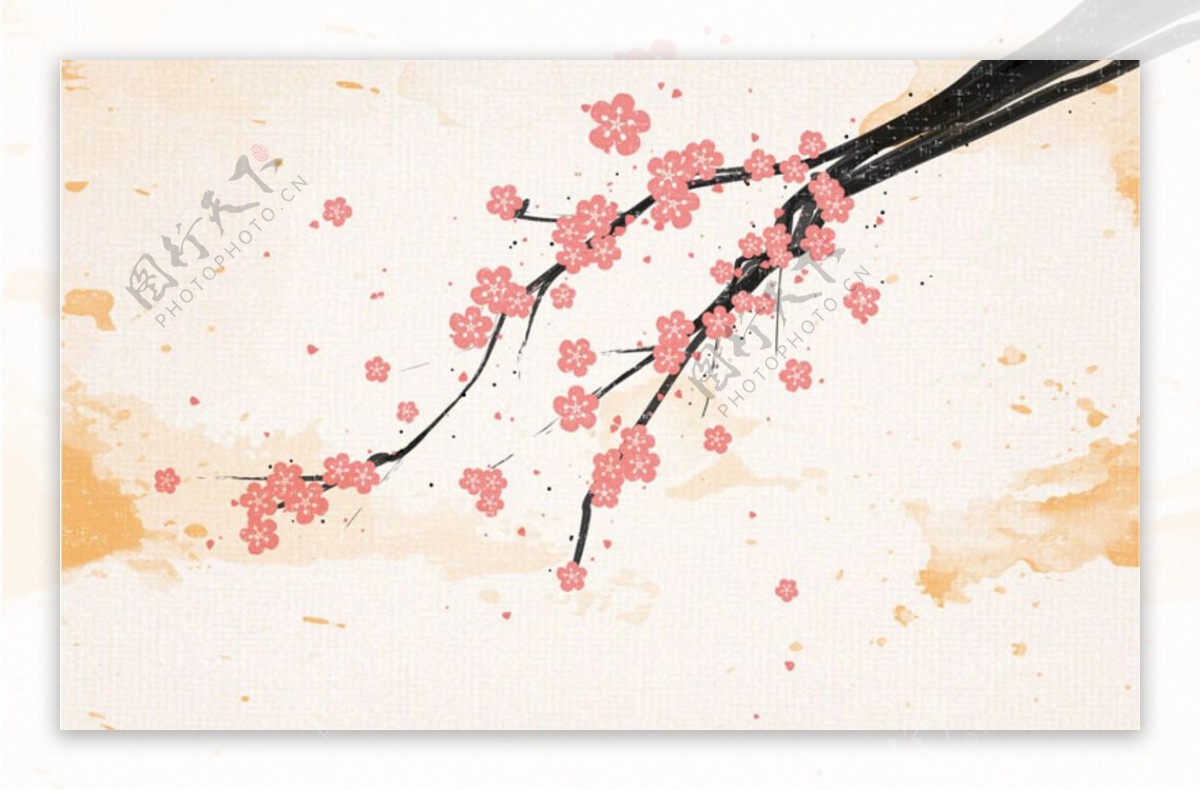 特种纸手绘樱花背景