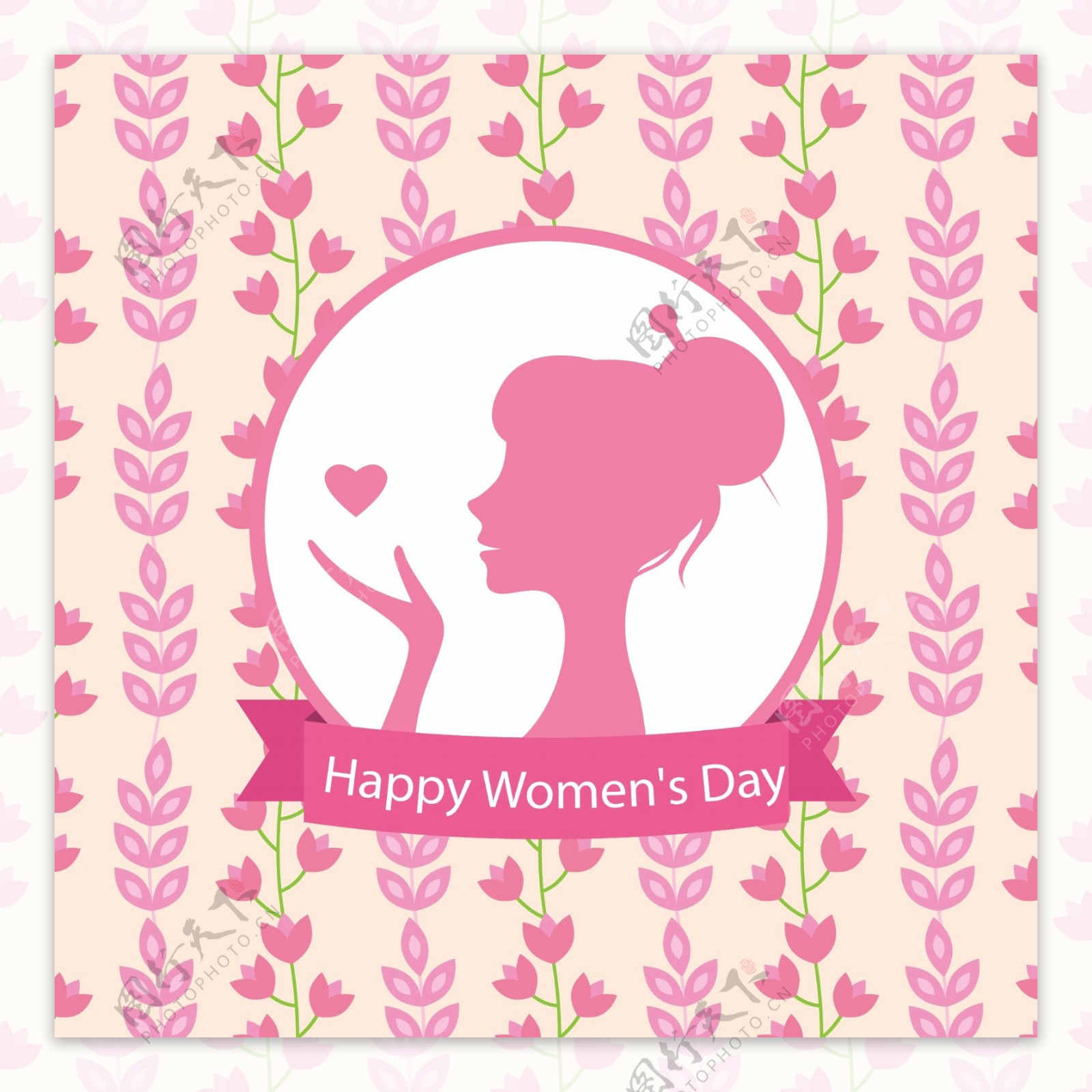 粉色花卉三八妇女节海报