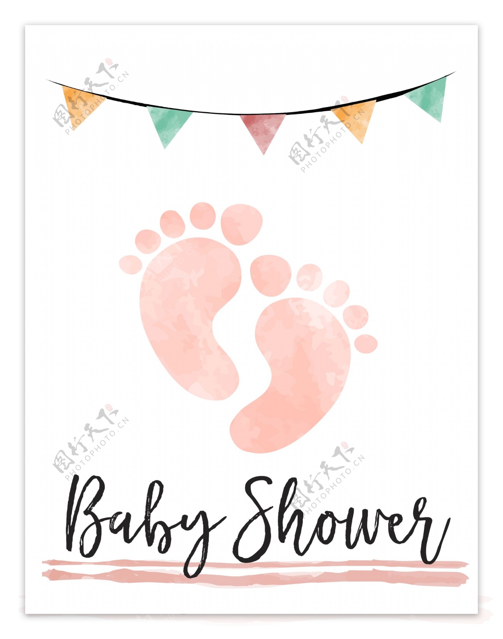 水彩婴儿脚印的洗澡卡