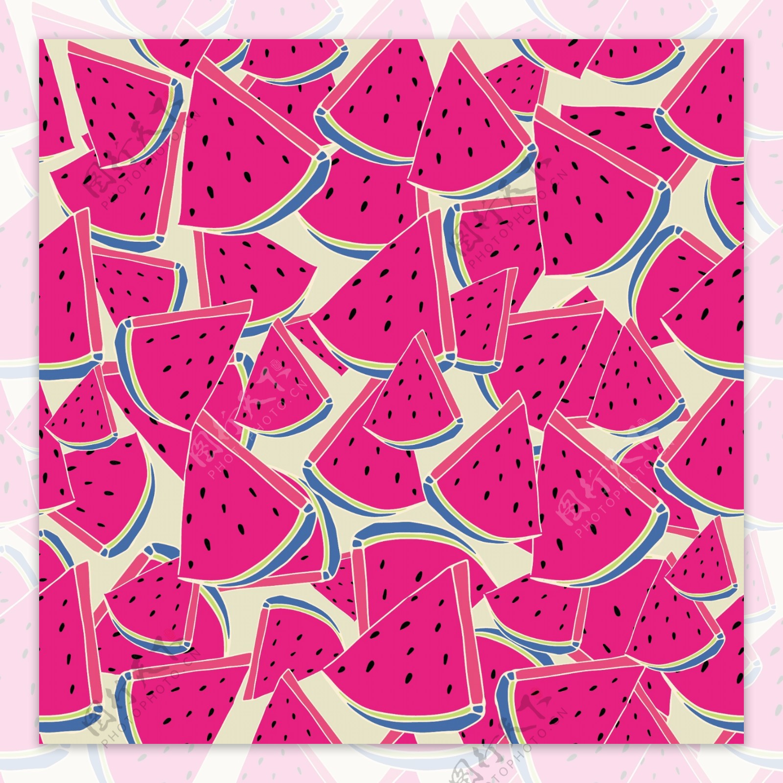 粉红色西瓜水果无缝拼接图案矢量背景