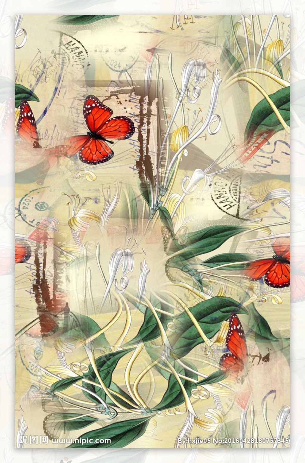 古典兰花蝴蝶图案