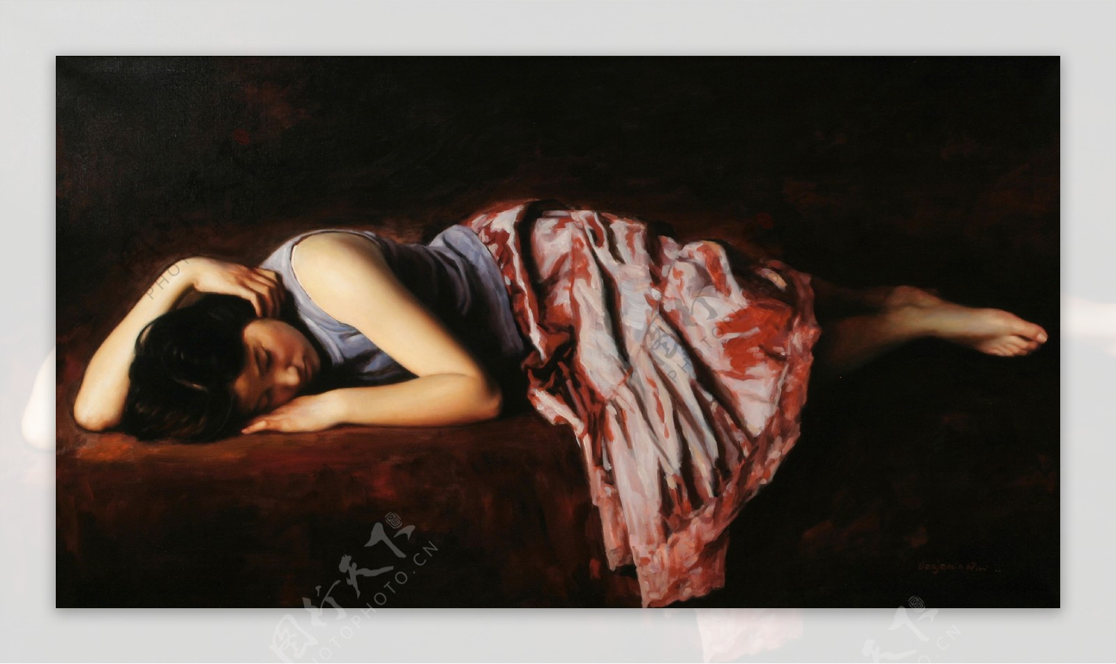 睡觉的美女油画图片