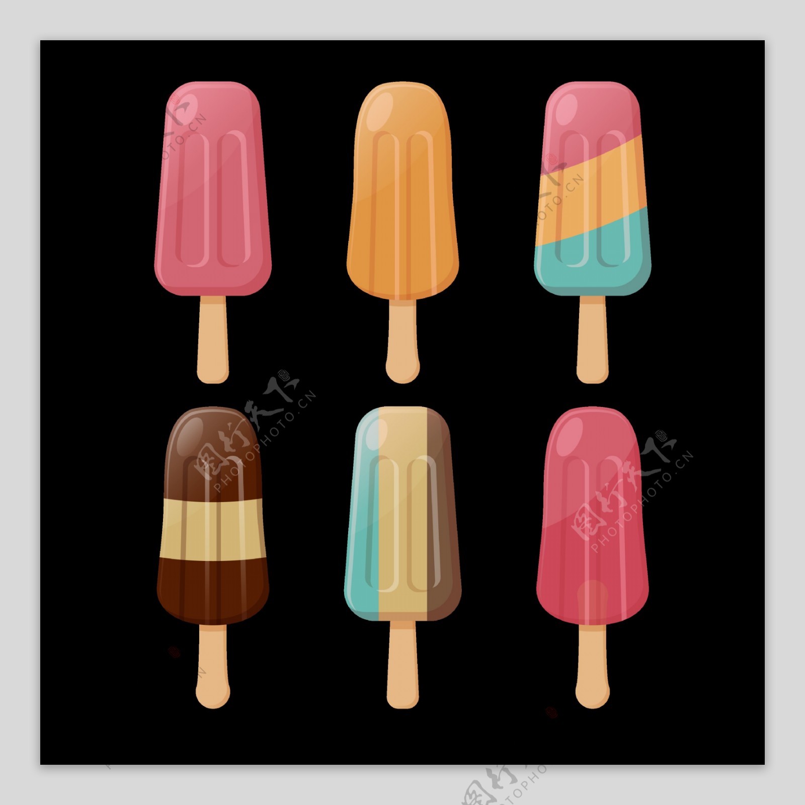 六个彩色冰淇淋免抠png透明图层素材