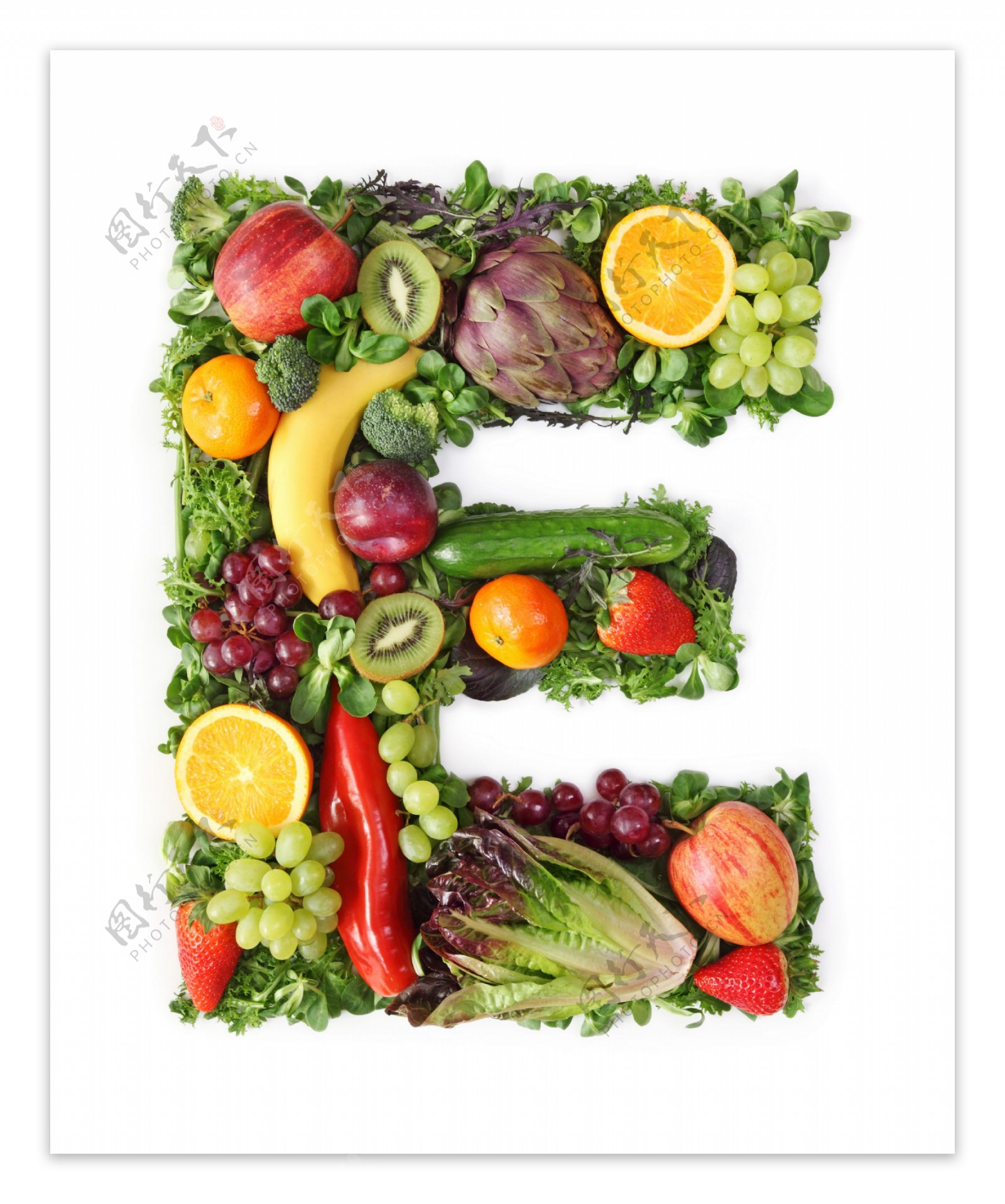 蔬菜水果组成的字母E图片
