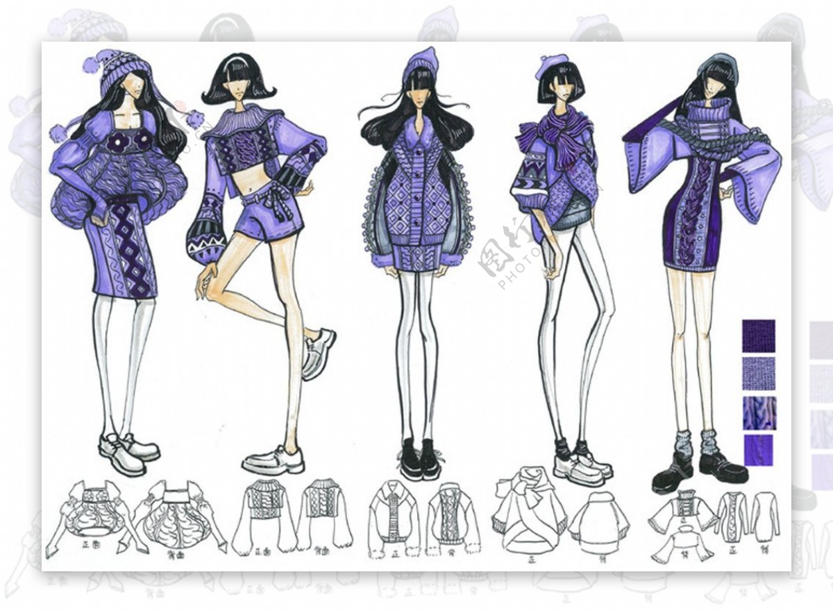 5款紫色系女装设计图