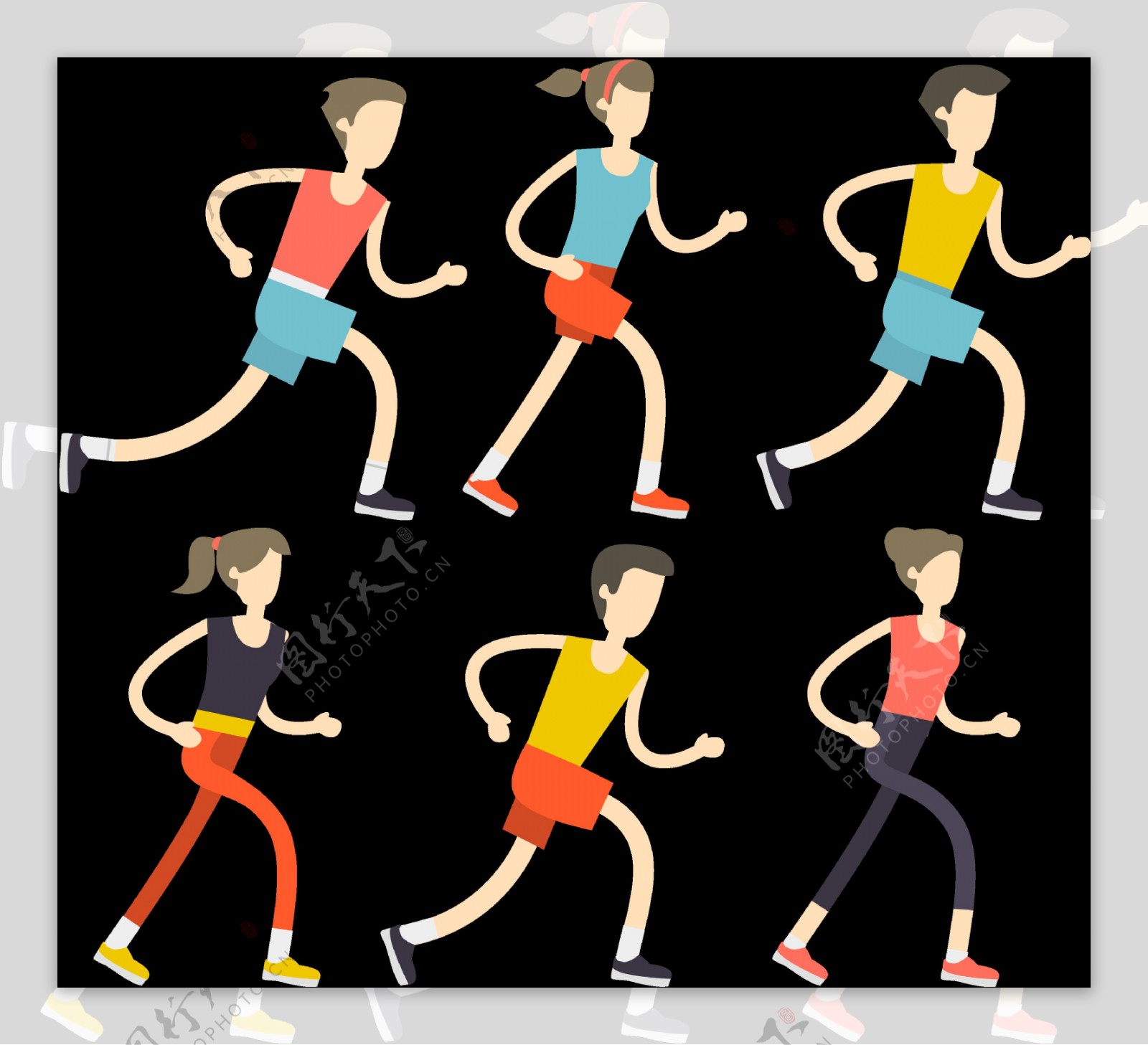 彩色跑步者插画免抠png透明图层素材
