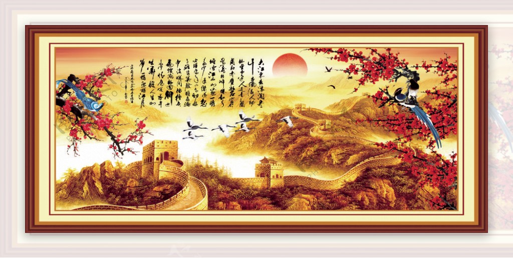 鸟语花香夕阳装饰画