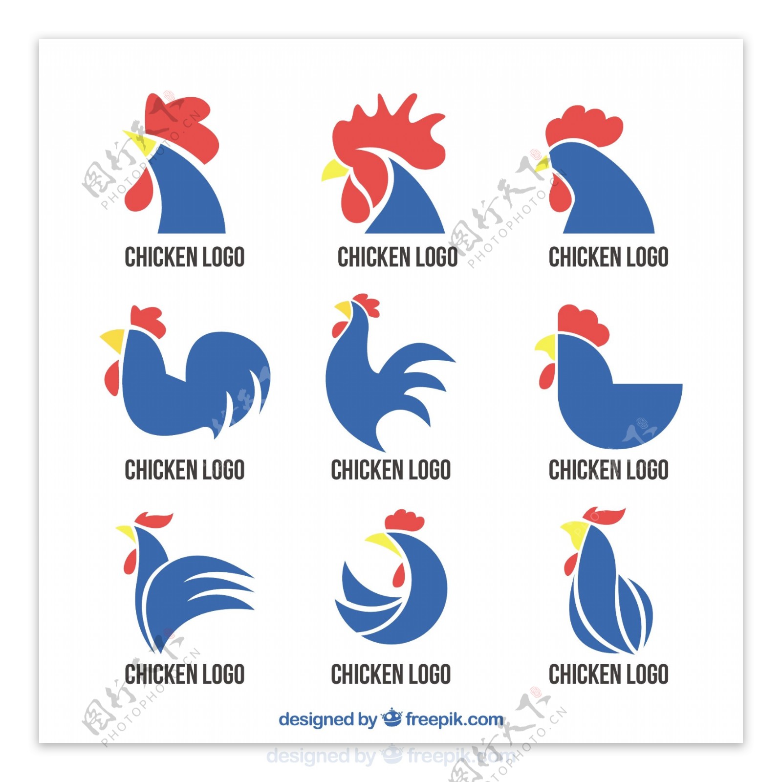 各种蓝色公鸡标志logo矢量素材