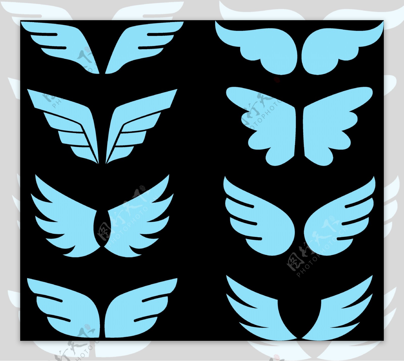 蓝色扁平风格翅膀免抠png透明图层素材