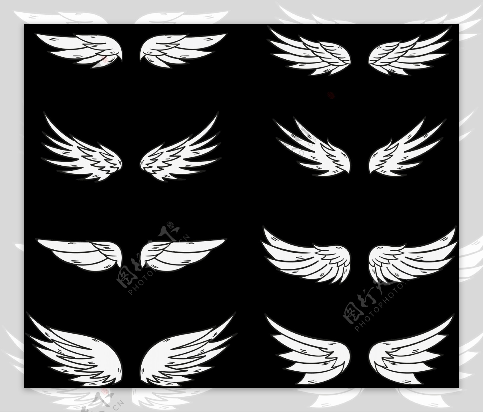 素描风格翅膀免抠png透明图层素材