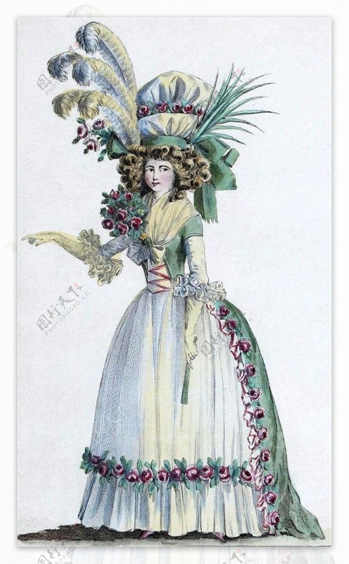 欧洲古典洛可可服装长裙设计图