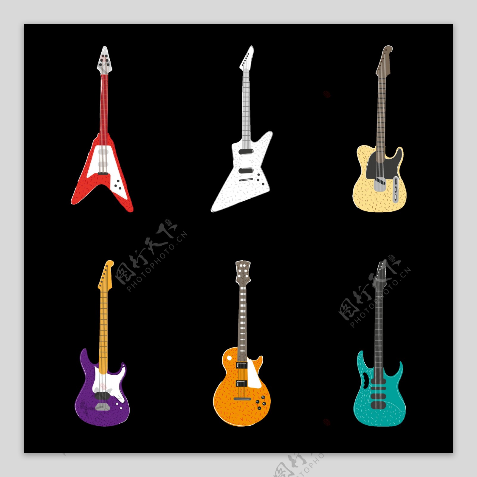 彩色吉他插图免抠png透明图层素材