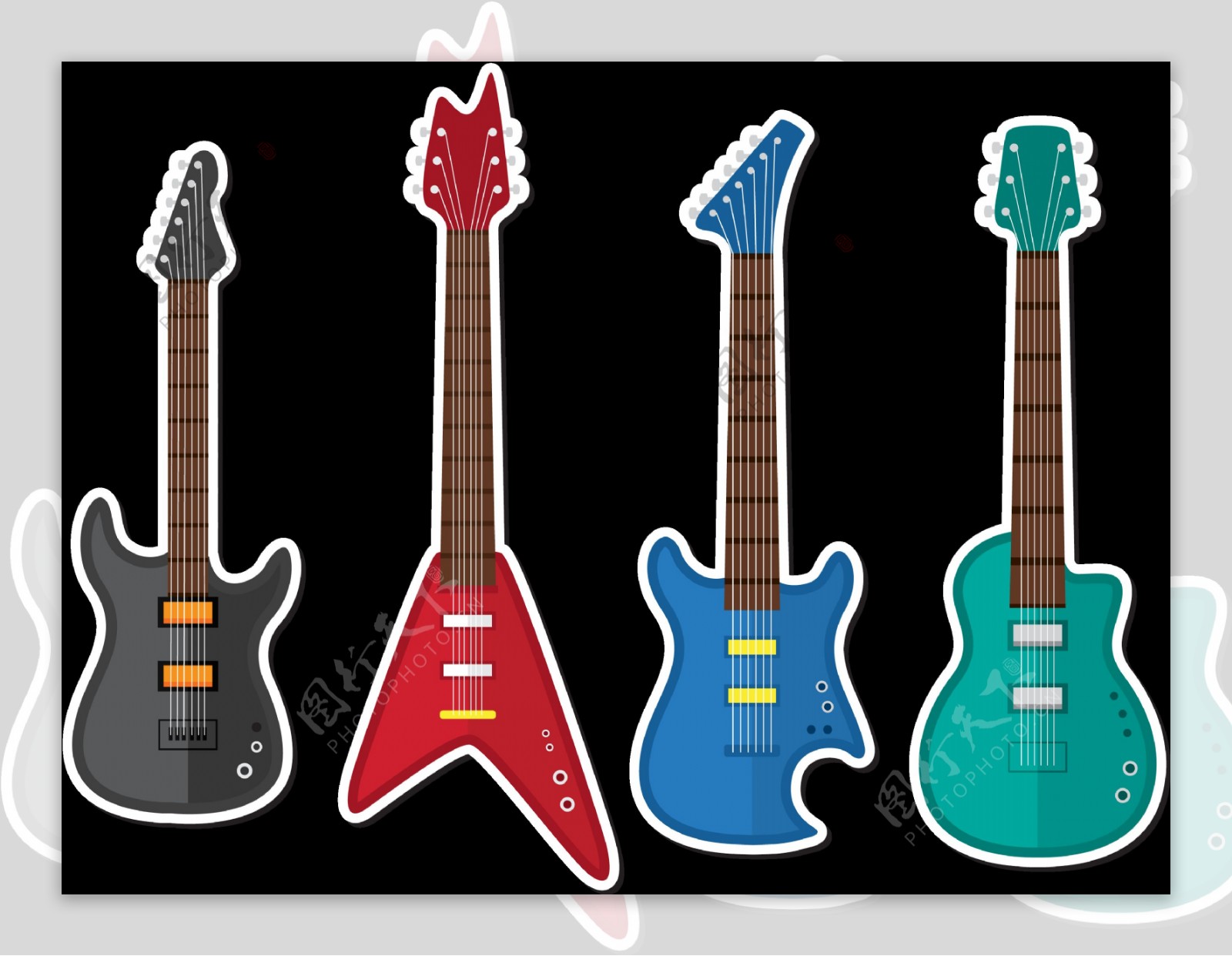 彩色卡通吉他插图免抠png透明图层素材