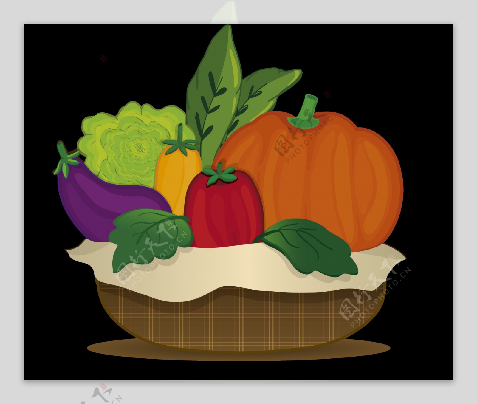 手绘篮子装蔬菜插图免抠png透明图层素材