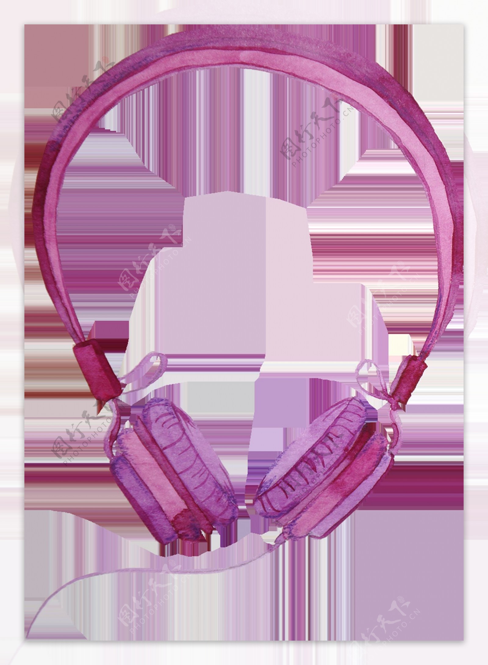 粉色耳机卡通夏日高清水彩png免扣素材