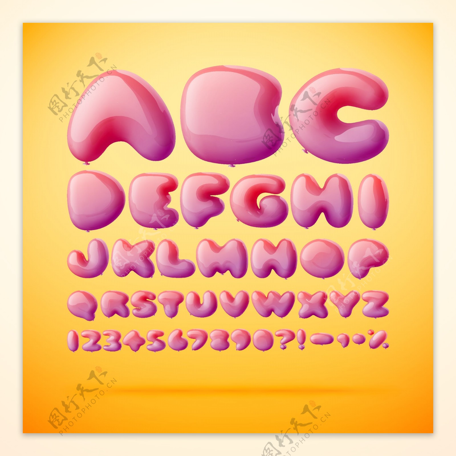 粉红气球字母艺术字体矢量素材