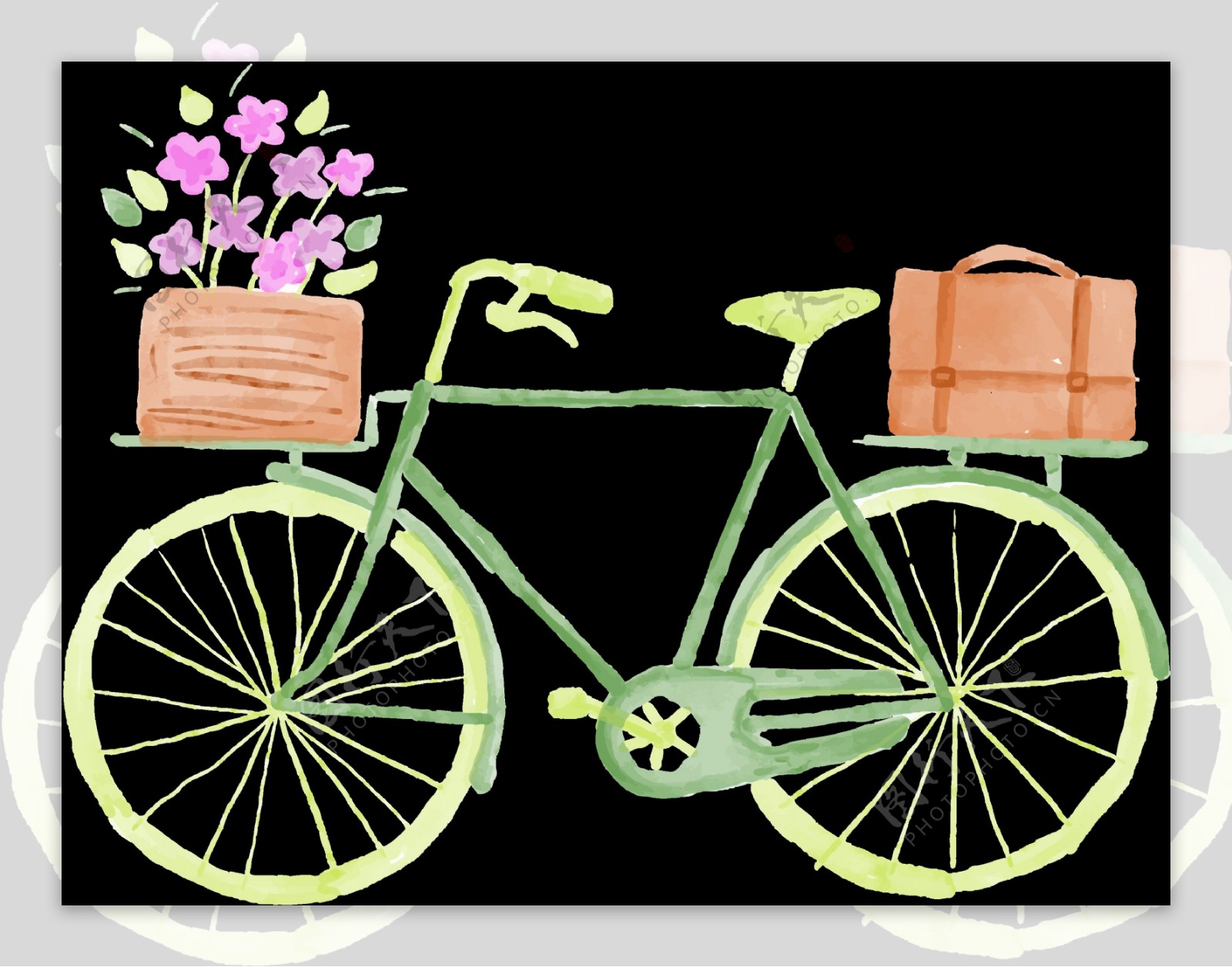 浪漫风格自行车插画免抠png透明图层素材