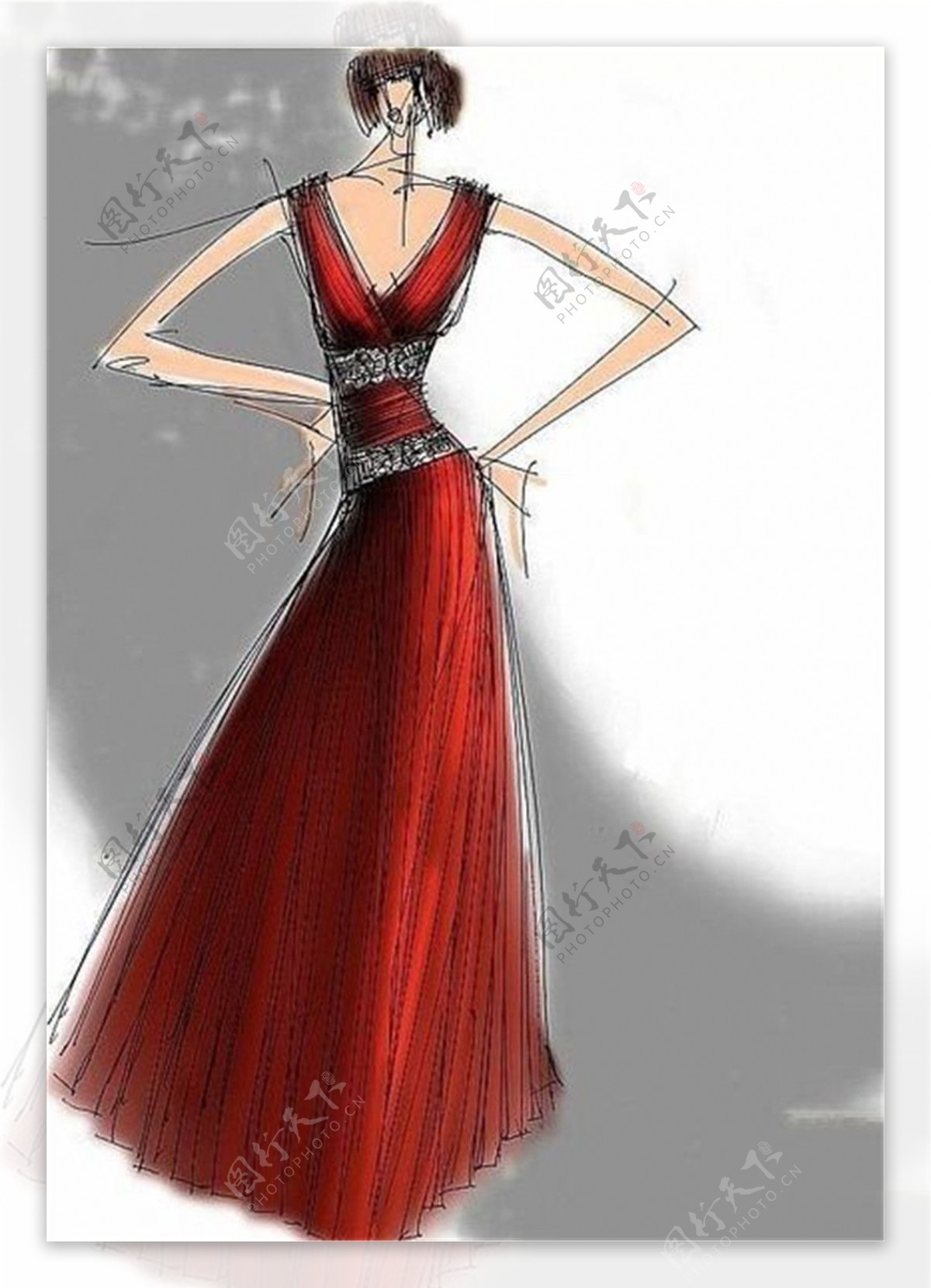 红色长裙婚纱设计图