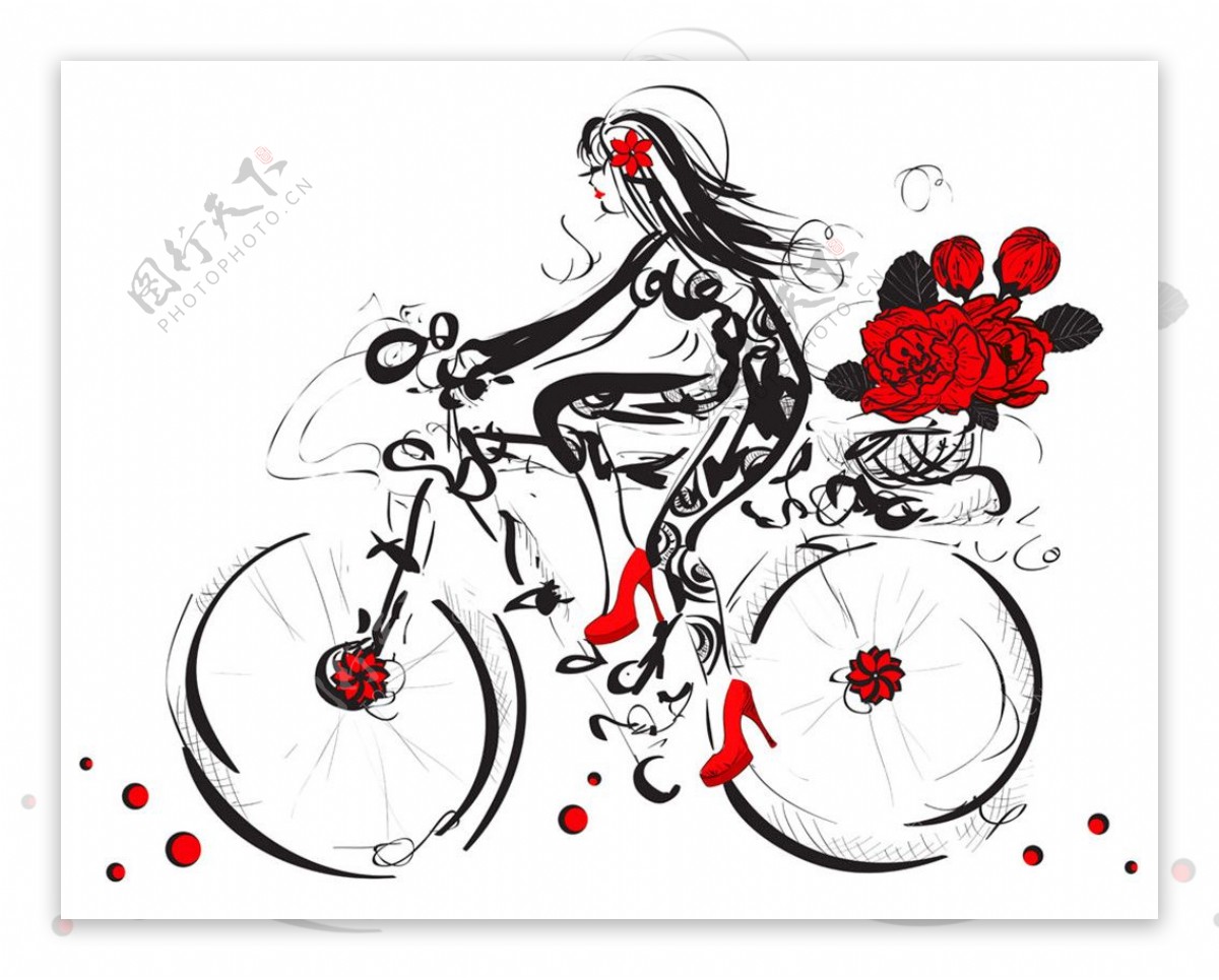 玫瑰花单车美女图片