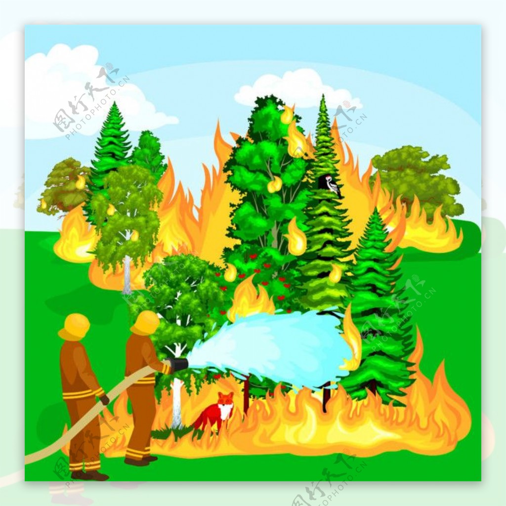 消防员和火灾树林图片