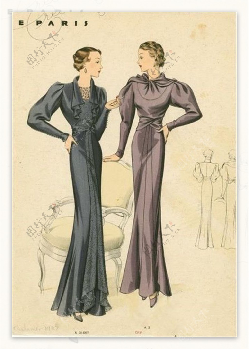 2款欧式长裙礼服设计图
