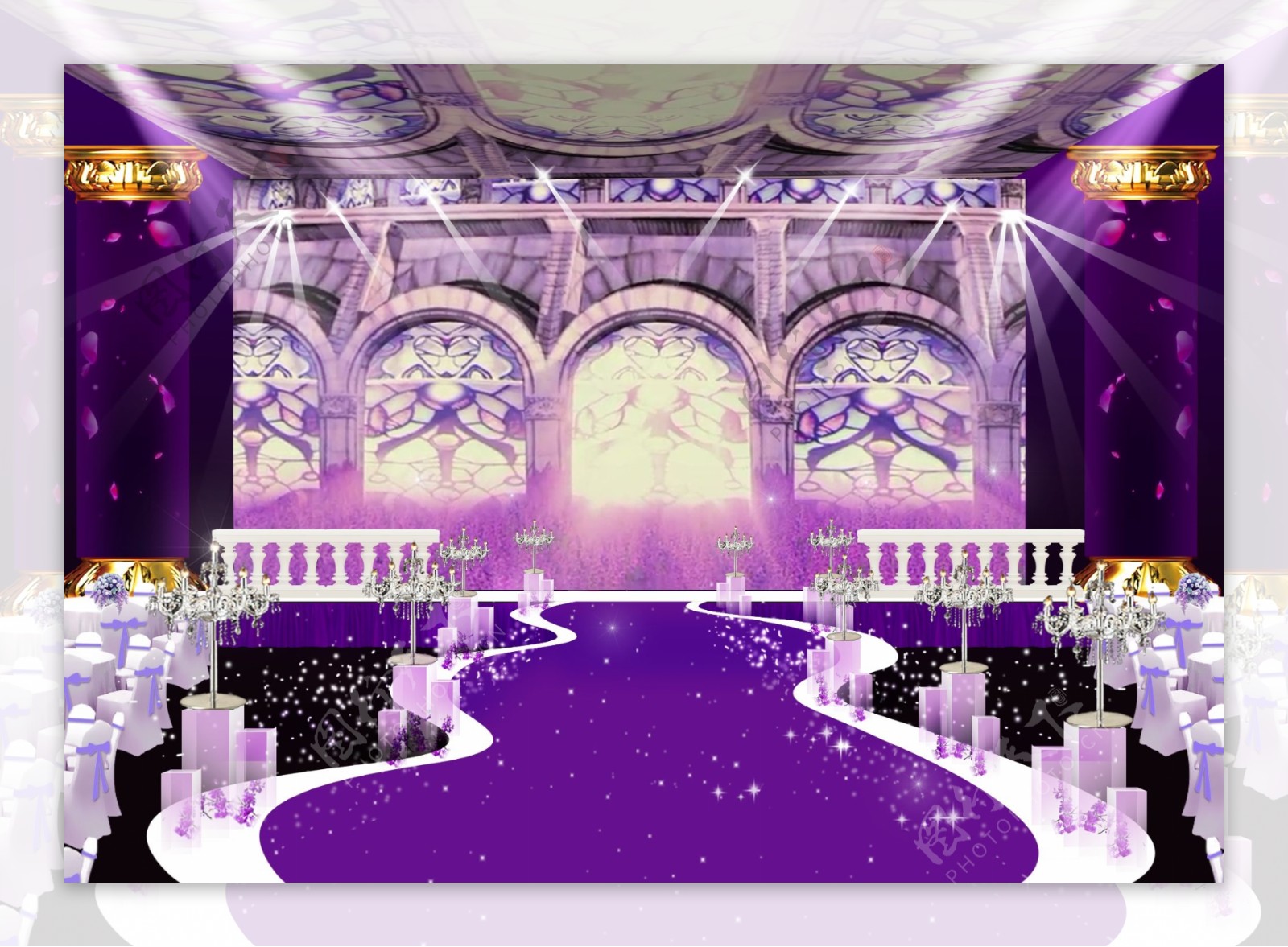 婚礼效果图紫色婚礼高端婚礼婚礼舞台