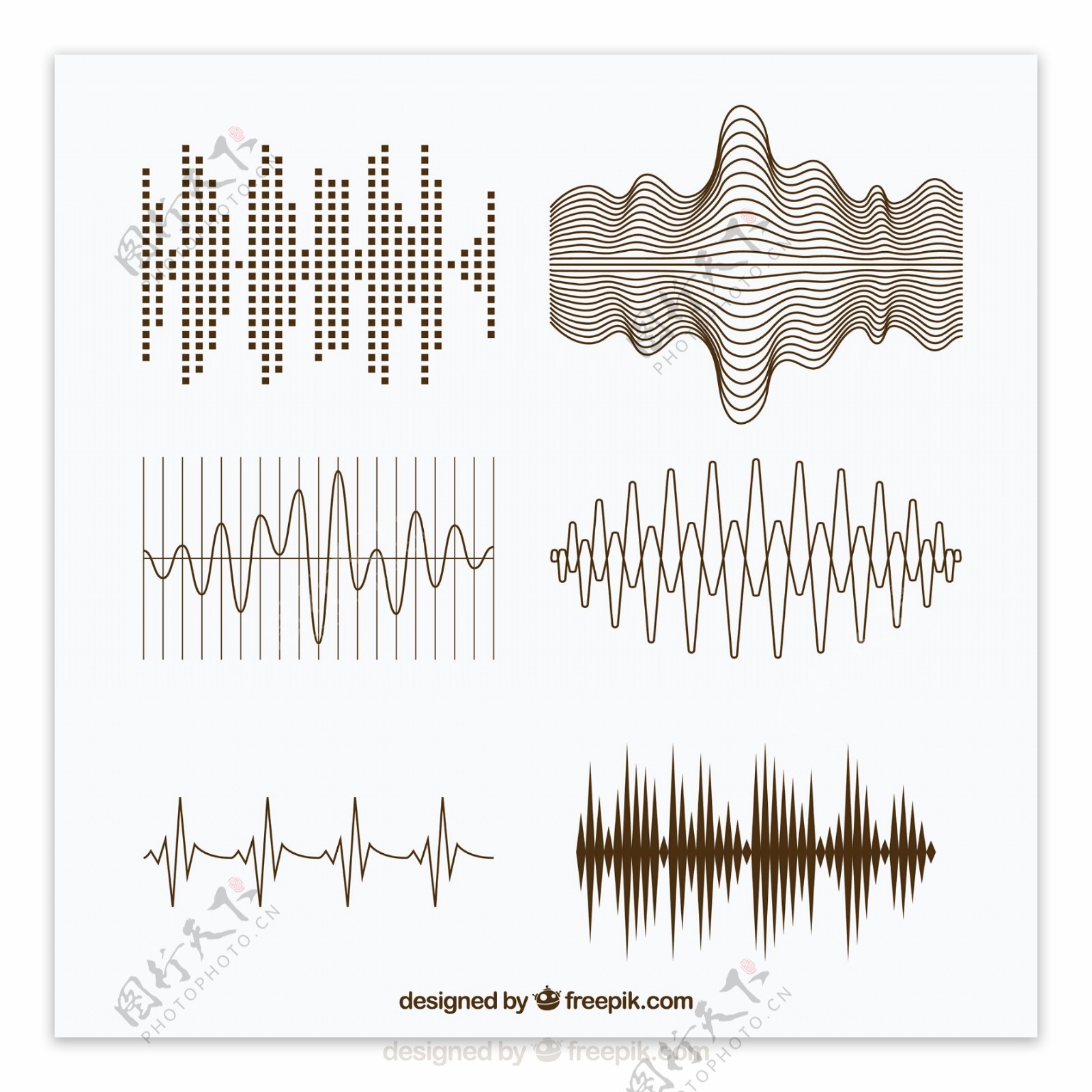各种各样的声波不同图形设计矢量素材