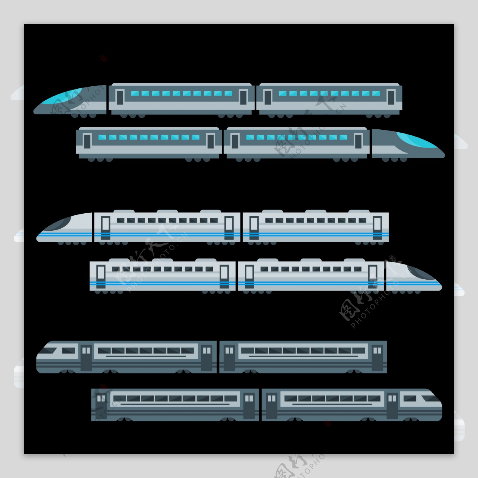 手绘火车高铁插图免抠png透明图层素材