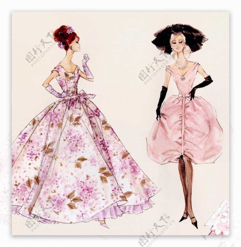2款粉色连衣裙设计图